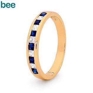 9 kt. Gold ring with zirconia and synthetic sapphire